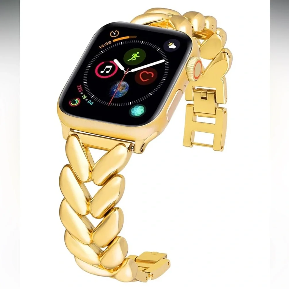 Apple watch strap 42mm 44mm 45mm cuban yellow gold stainless PVD plated iwatch